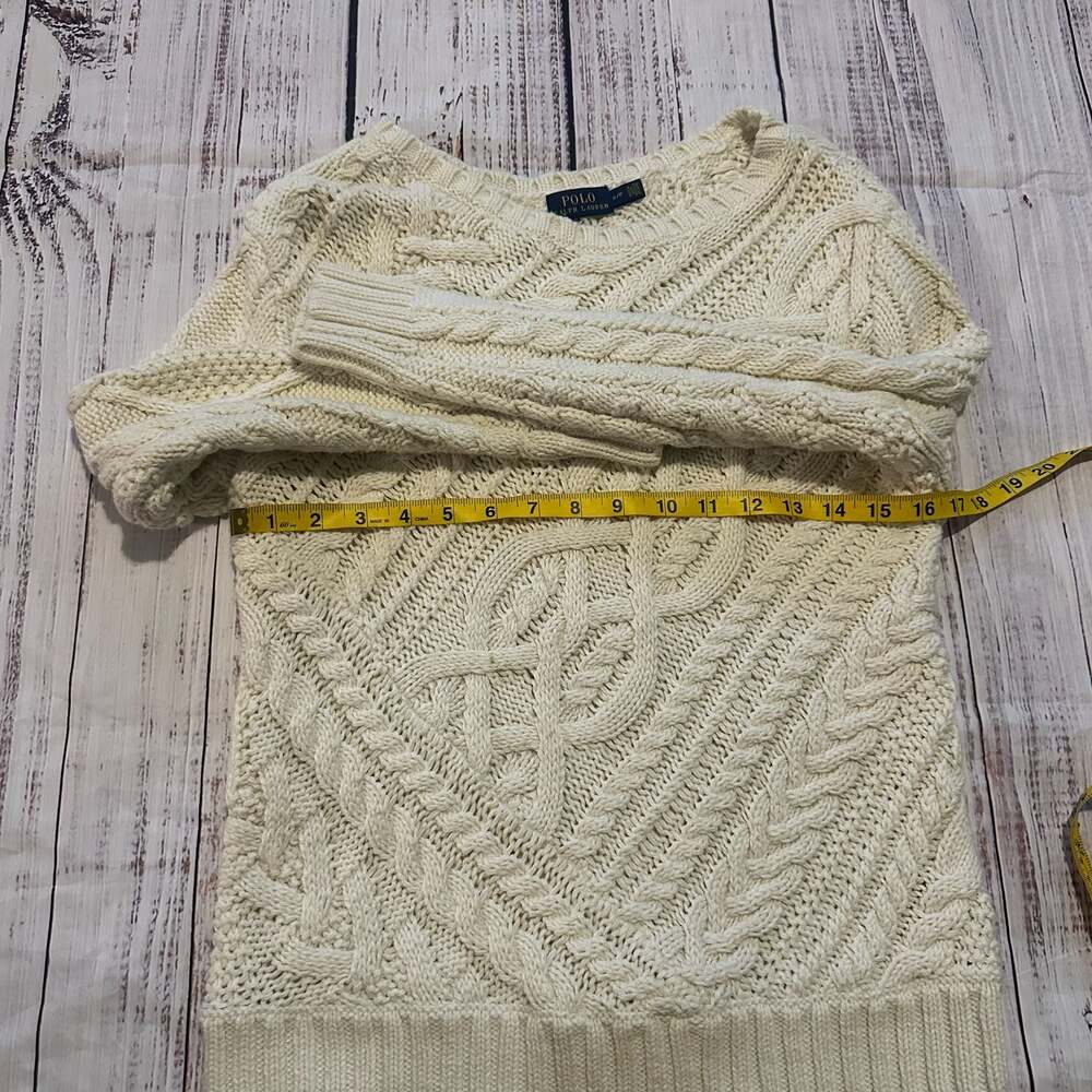 Polo Ralph Lauren Cream Chunky Mixed Cable Knit Preppy Fisherman Sweater-S - Picture 3 of 6